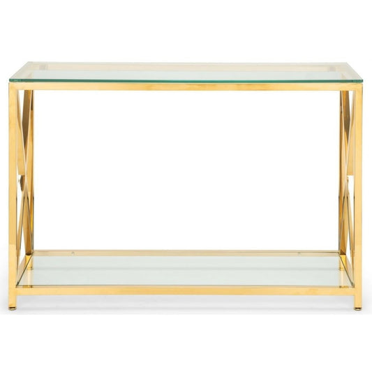 Julian Miami Glass and Gold Console Table