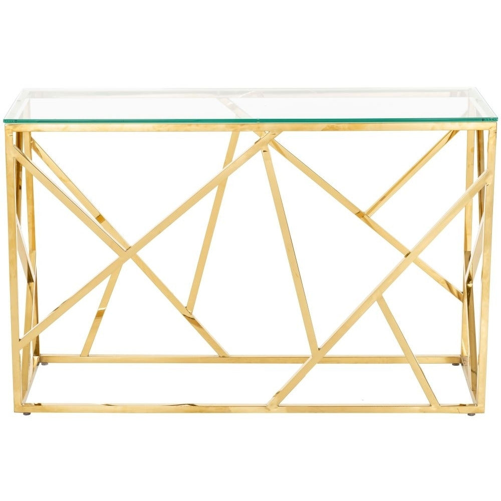 Urban Deco Maze Glass and Gold Console Table